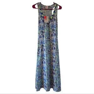 Nimo with love Sleeveless Jungle Animals Blue White Maxi Dress XS NWT